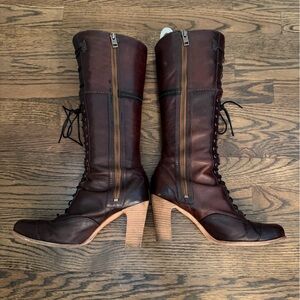 Timberland Tall Lace-Up Heeled Brown Leather Boots Size 8